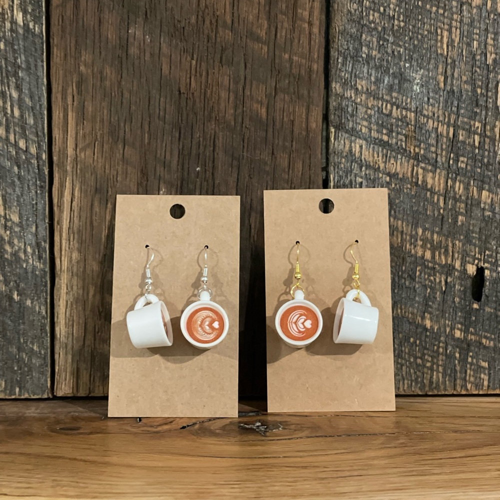 White and Brown Coffee Cup Earrings